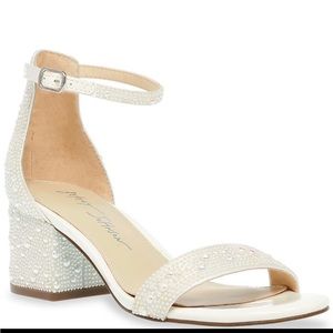 Blue by Betsey Johnson Mari Ankle Strap Embellished Block Heel Dress Sandals.